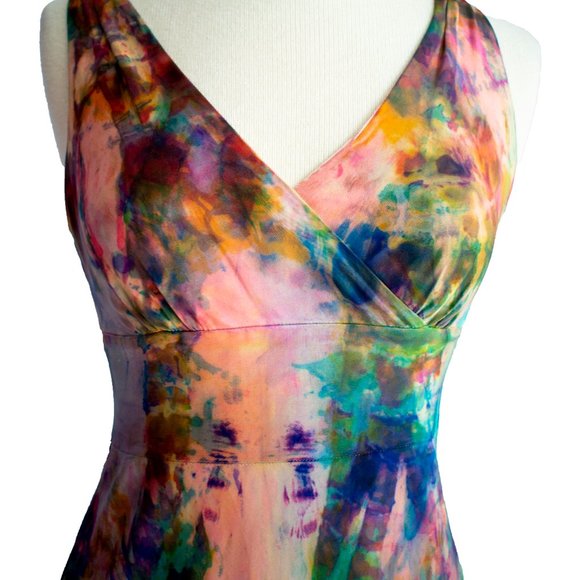 NEW silk maxi dress tie dyed orange yellow small 4 6 african batik rainbow beach - Picture 2 of 6